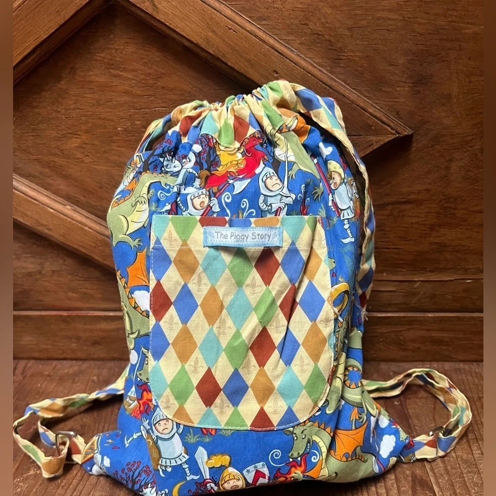 Toddler Backpack with matching pillow and color case- knight and dragon